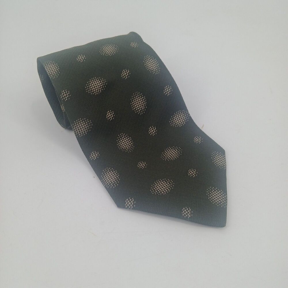Vintage Giorgio Armani Cravatte Silk Tie Olive Green Polka Dot Jacquard Luxury